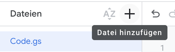 Screenshot des Apps Script Editors: wie man eine neue Datei erstellt